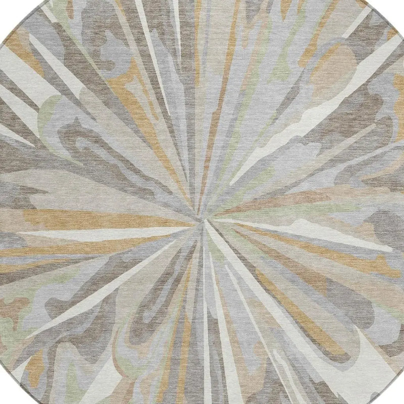 8' Ivory And Silver Round Abstract Washable Indoor Outdoor Area Rug Homeroots Outdoor
