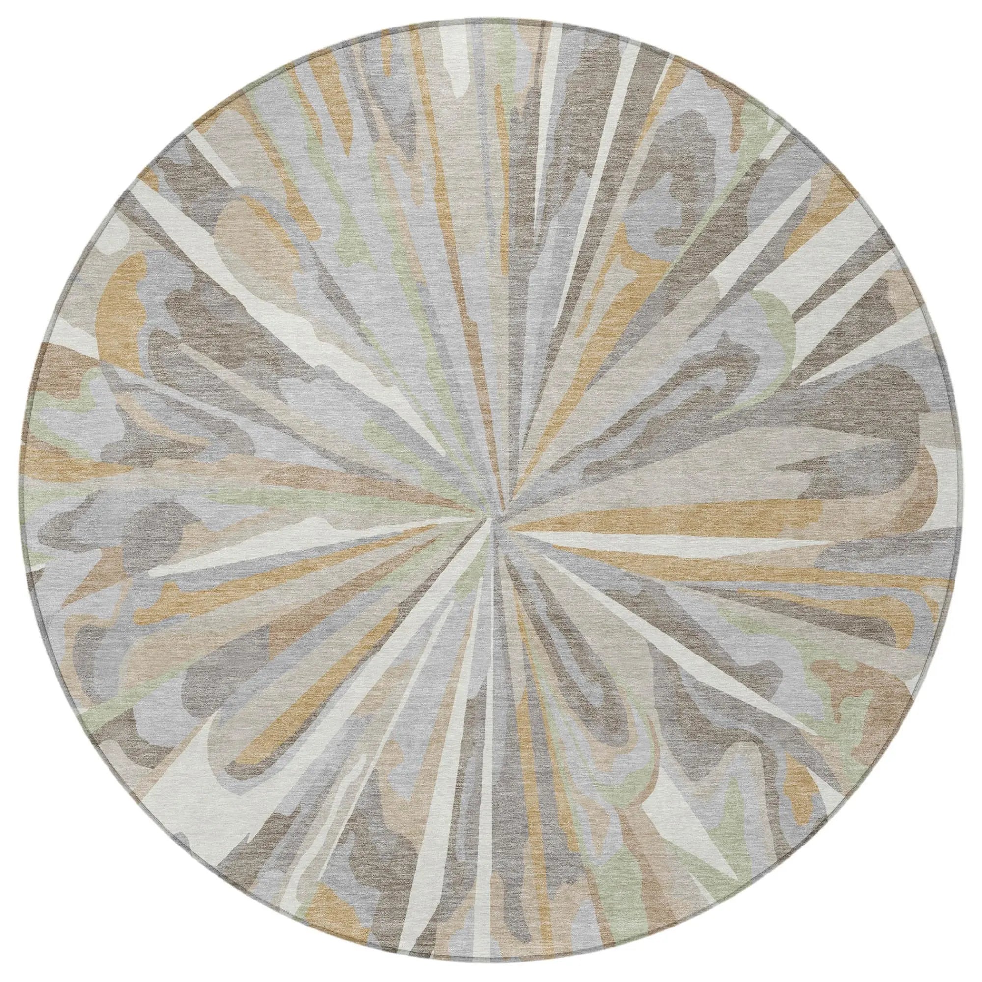 8' Ivory And Silver Round Abstract Washable Indoor Outdoor Area Rug Homeroots Outdoor