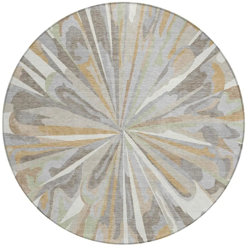 8' Ivory And Silver Round Abstract Washable Indoor Outdoor Area Rug Homeroots Outdoor