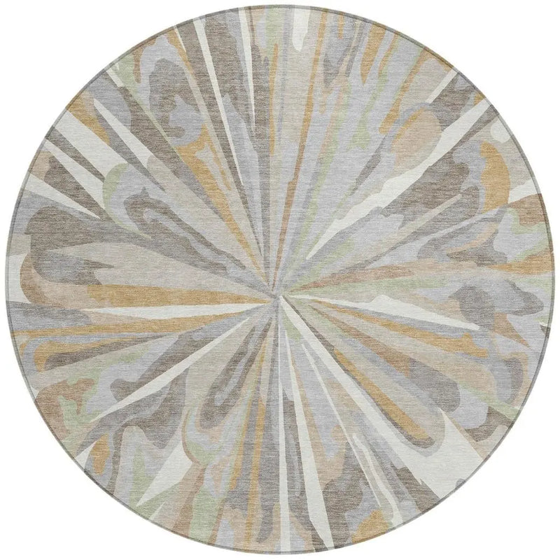 8' Ivory And Silver Round Abstract Washable Indoor Outdoor Area Rug Homeroots Outdoor