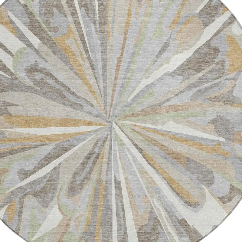 8' Ivory And Silver Round Abstract Washable Indoor Outdoor Area Rug Homeroots Outdoor