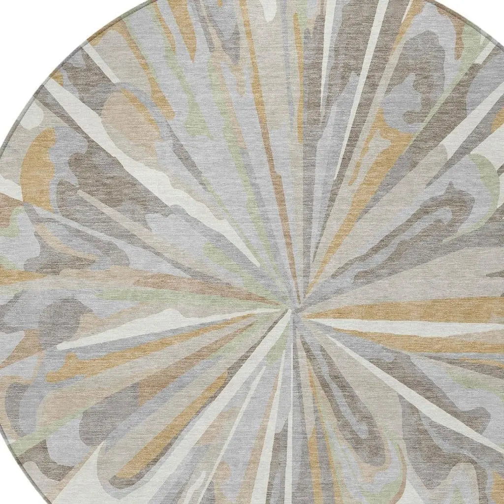 8' Ivory And Silver Round Abstract Washable Indoor Outdoor Area Rug Homeroots Outdoor