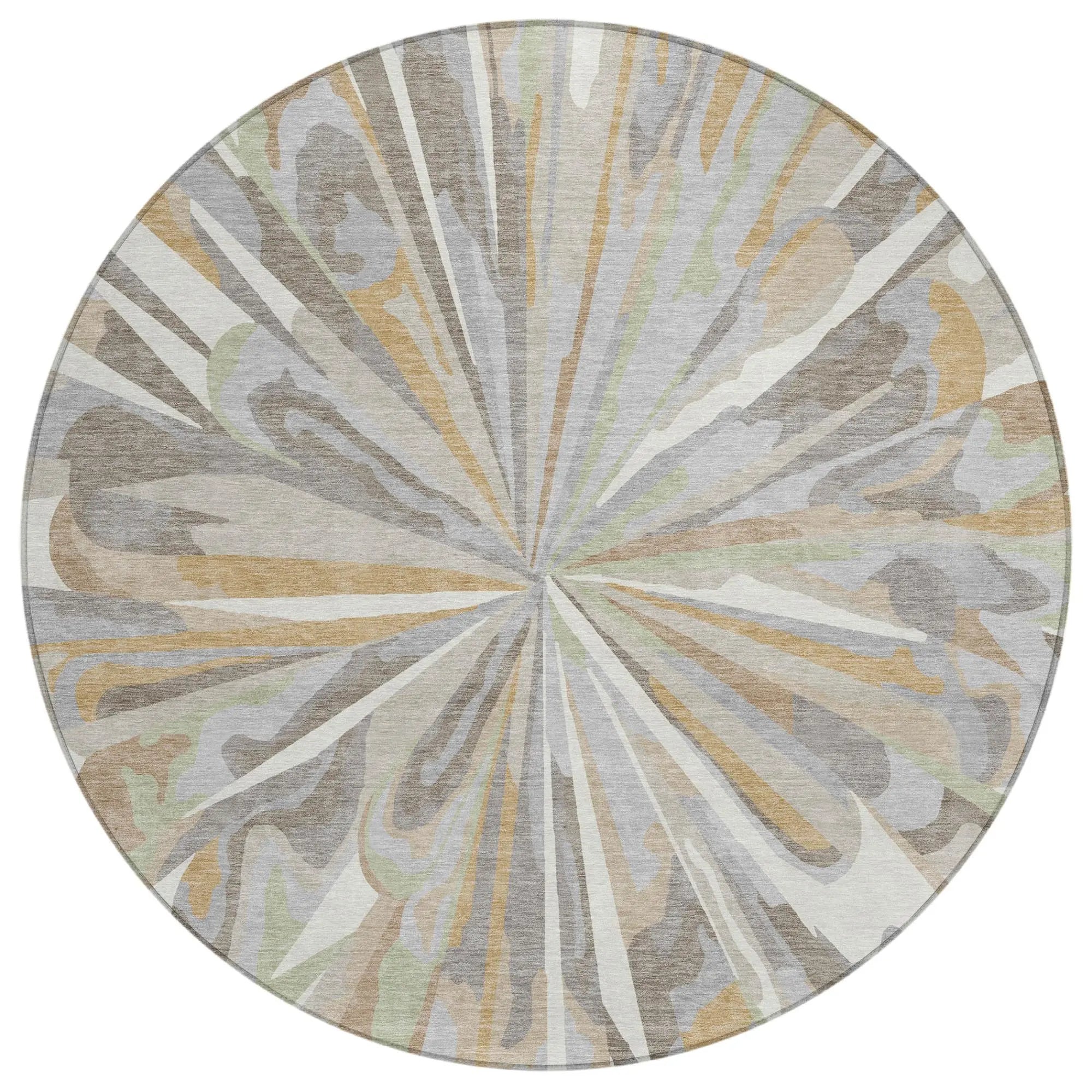 8' Ivory And Silver Round Abstract Washable Indoor Outdoor Area Rug Homeroots Outdoor