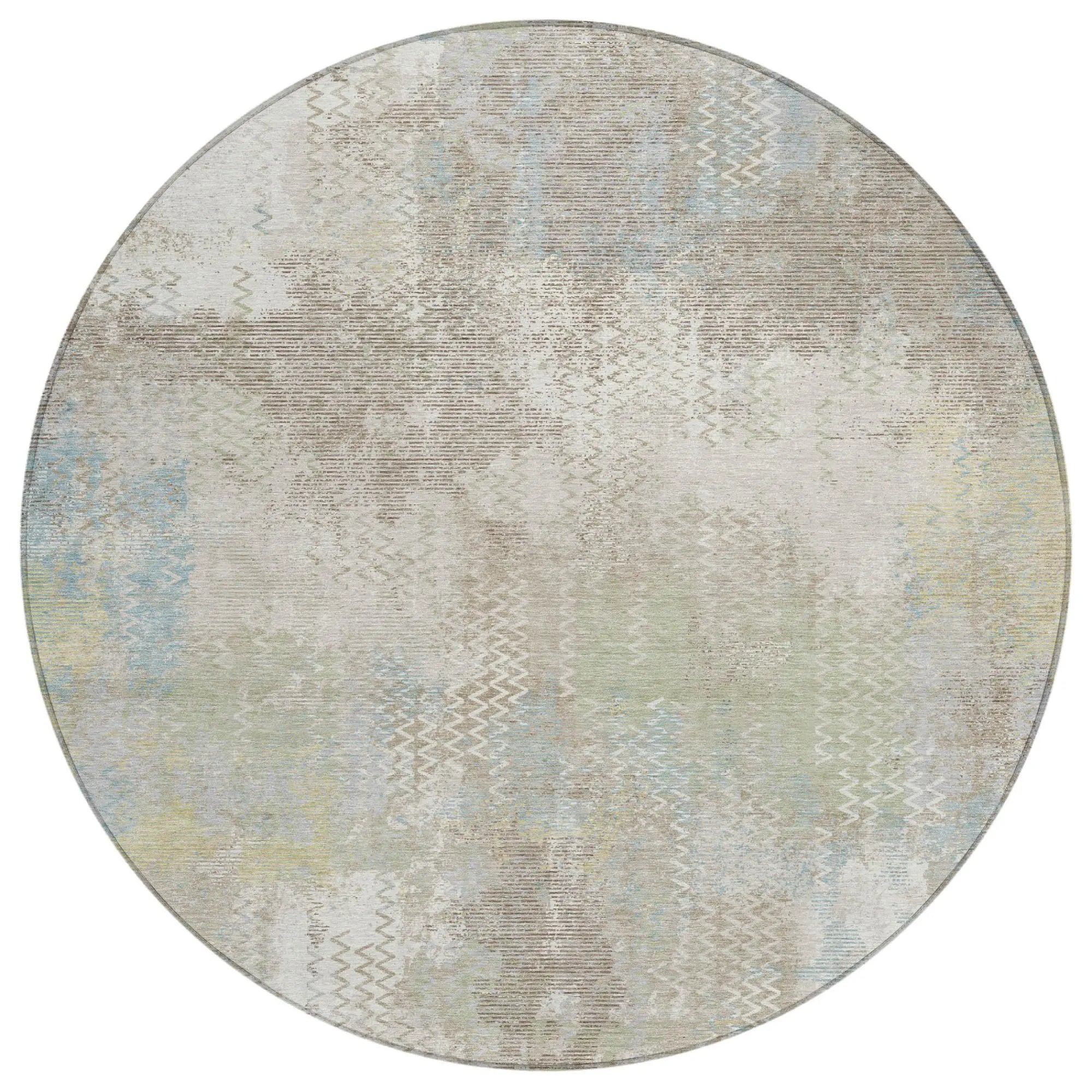 8' Ivory And Silver Round Abstract Washable Indoor Outdoor Area Rug Homeroots Outdoor
