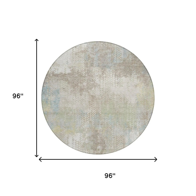 8' Ivory And Silver Round Abstract Washable Indoor Outdoor Area Rug Homeroots Outdoor