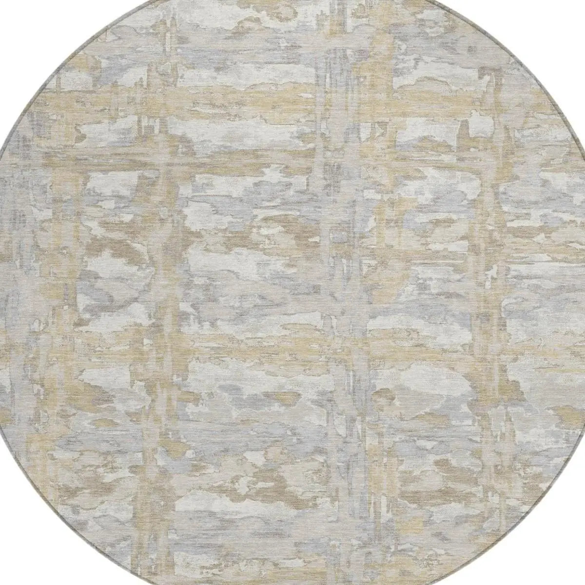 8' Ivory And Silver Round Abstract Washable Indoor Outdoor Area Rug Homeroots Outdoor