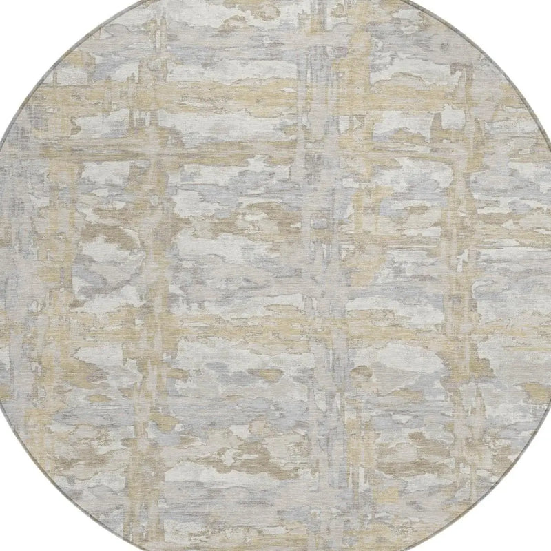 8' Ivory And Silver Round Abstract Washable Indoor Outdoor Area Rug Homeroots Outdoor