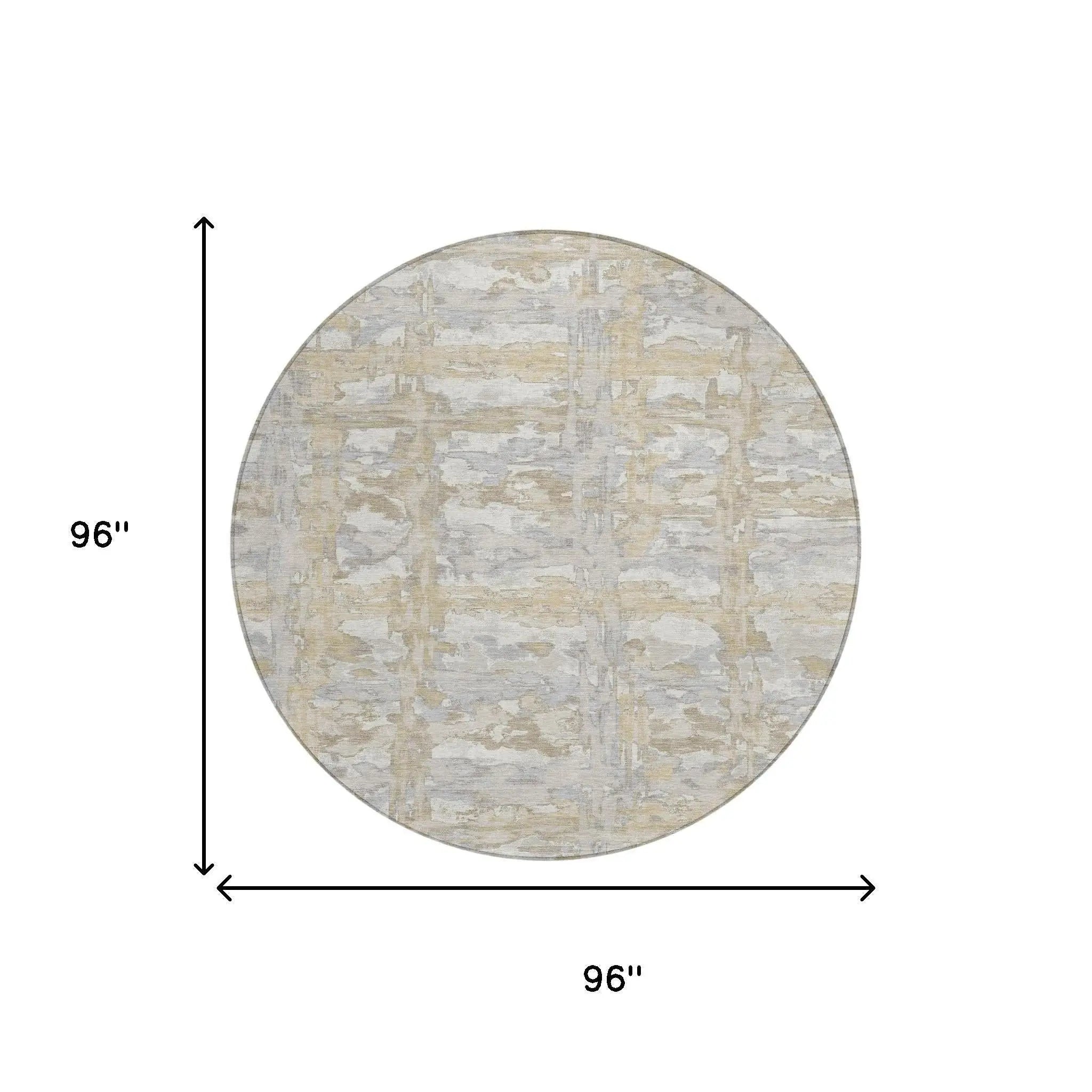 8' Ivory And Silver Round Abstract Washable Indoor Outdoor Area Rug Homeroots Outdoor