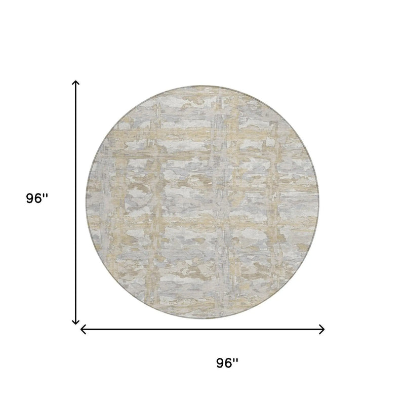 8' Ivory And Silver Round Abstract Washable Indoor Outdoor Area Rug Homeroots Outdoor