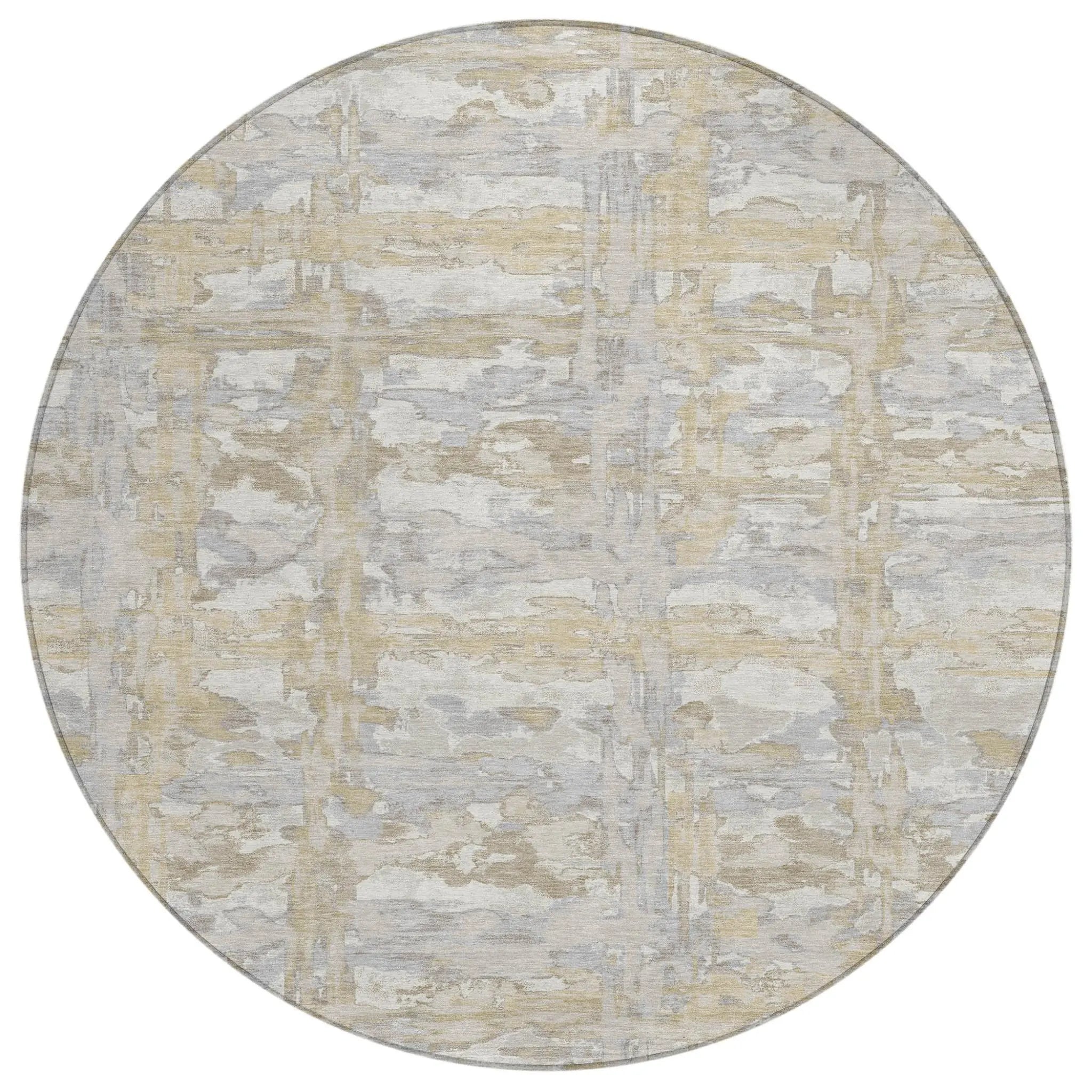 8' Ivory And Silver Round Abstract Washable Indoor Outdoor Area Rug Homeroots Outdoor