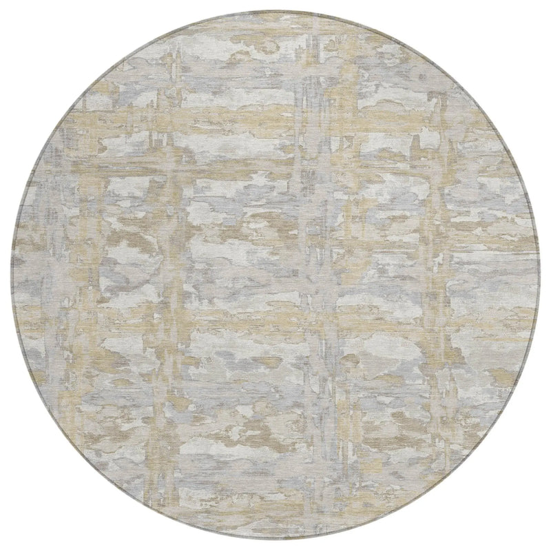 8' Ivory And Silver Round Abstract Washable Indoor Outdoor Area Rug Homeroots Outdoor