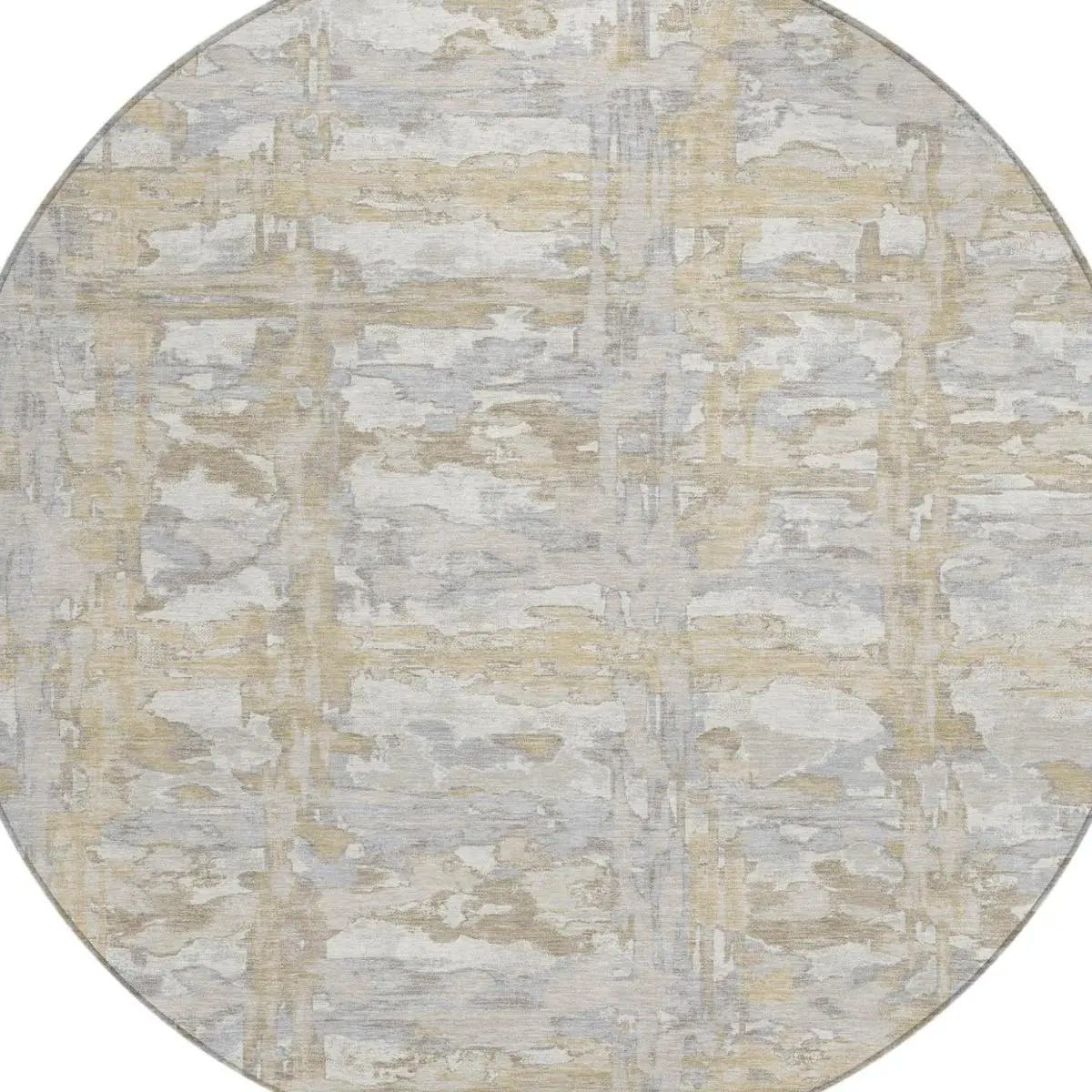 8' Ivory And Silver Round Abstract Washable Indoor Outdoor Area Rug Homeroots Outdoor