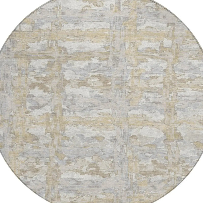 8' Ivory And Silver Round Abstract Washable Indoor Outdoor Area Rug Homeroots Outdoor