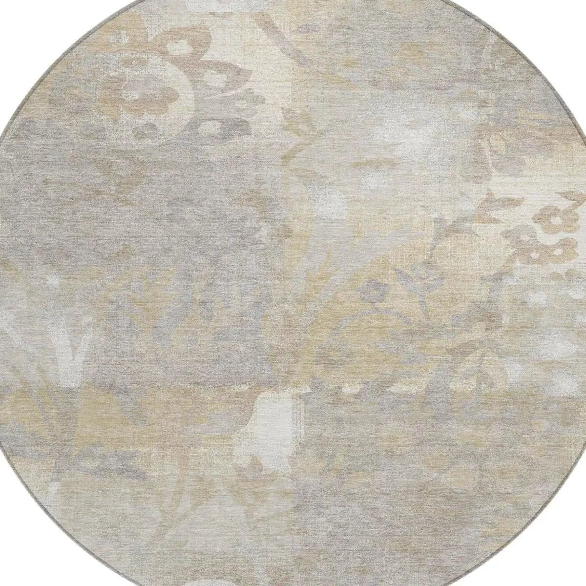 8' Ivory And Silver Round Botanical Leaves Washable Indoor Outdoor Area Rug Homeroots Outdoor
