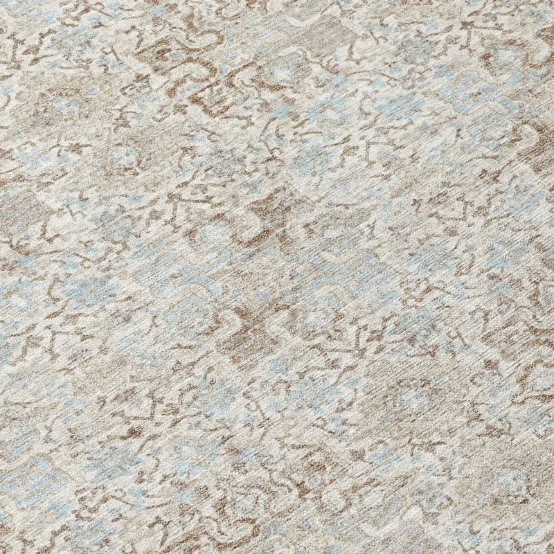 8' Ivory And Silver Round Damask Washable Indoor Outdoor Area Rug Homeroots Outdoor