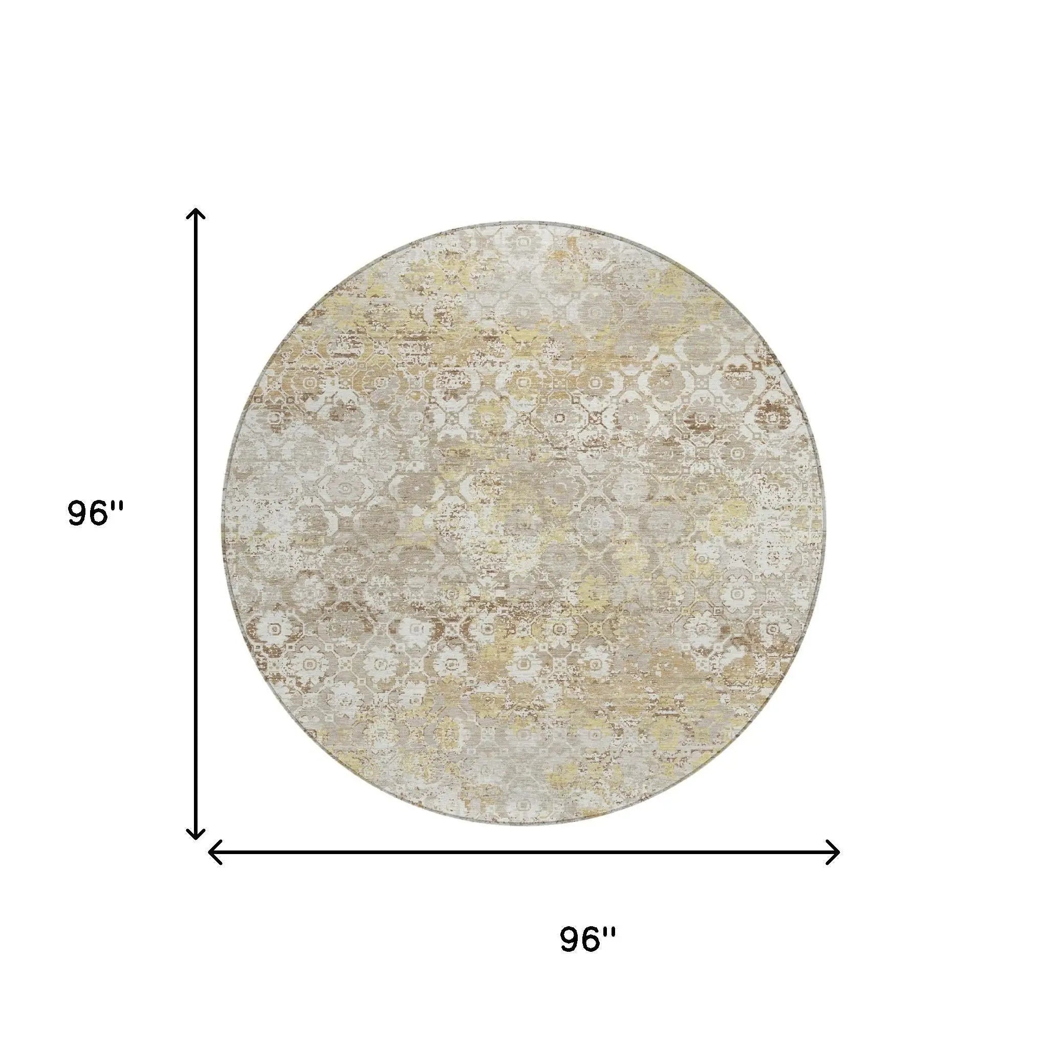 8' Ivory And Silver Round Floral Medallion Washable Indoor Outdoor Area Rug Homeroots Outdoor
