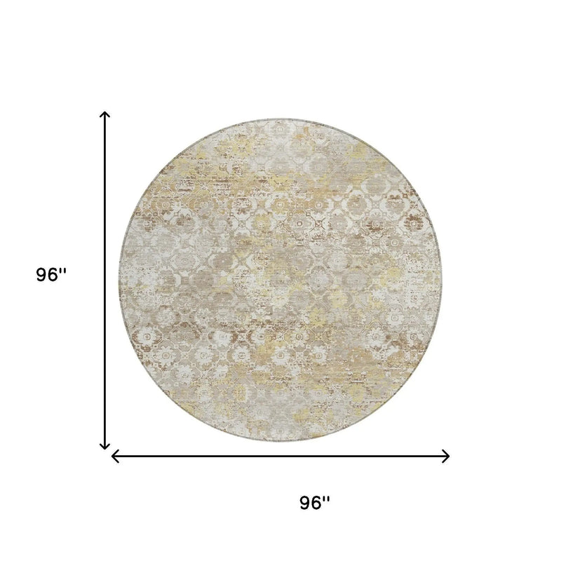 8' Ivory And Silver Round Floral Medallion Washable Indoor Outdoor Area Rug Homeroots Outdoor