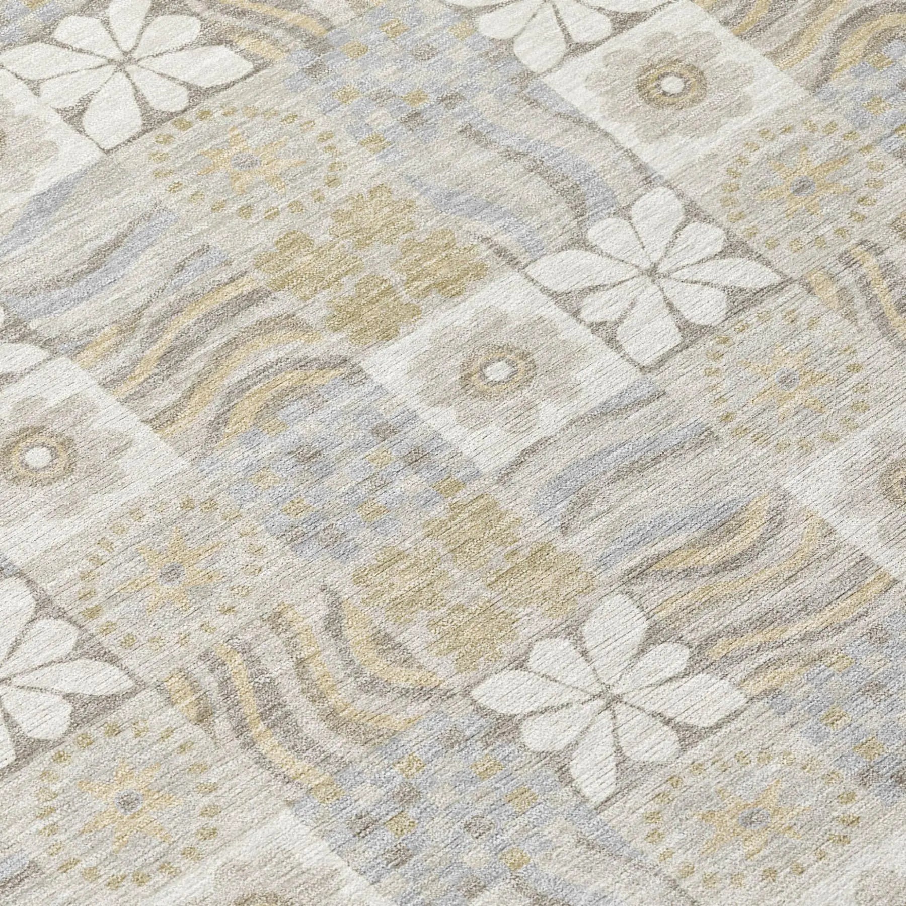 8' Ivory And Silver Round Floral Washable Indoor Outdoor Area Rug Homeroots Outdoor