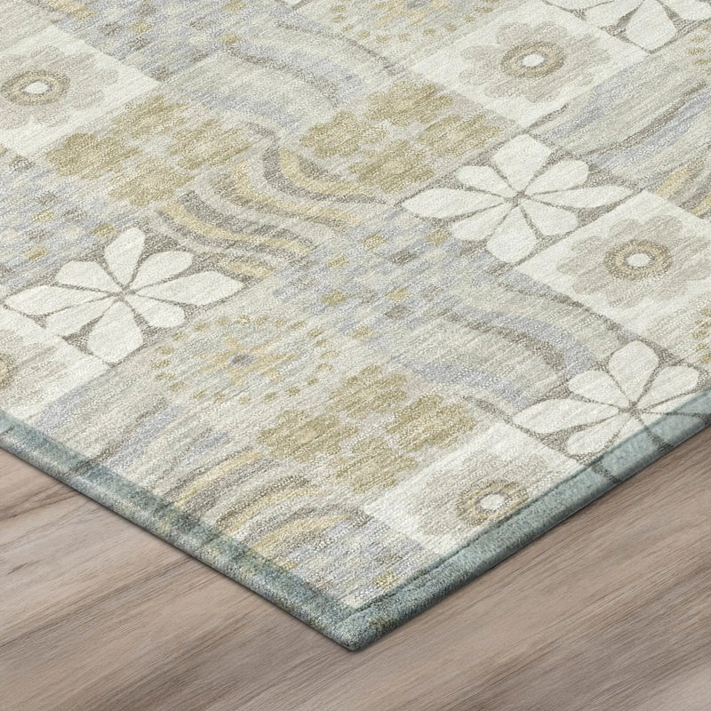 8' Ivory And Silver Round Floral Washable Indoor Outdoor Area Rug Homeroots Outdoor