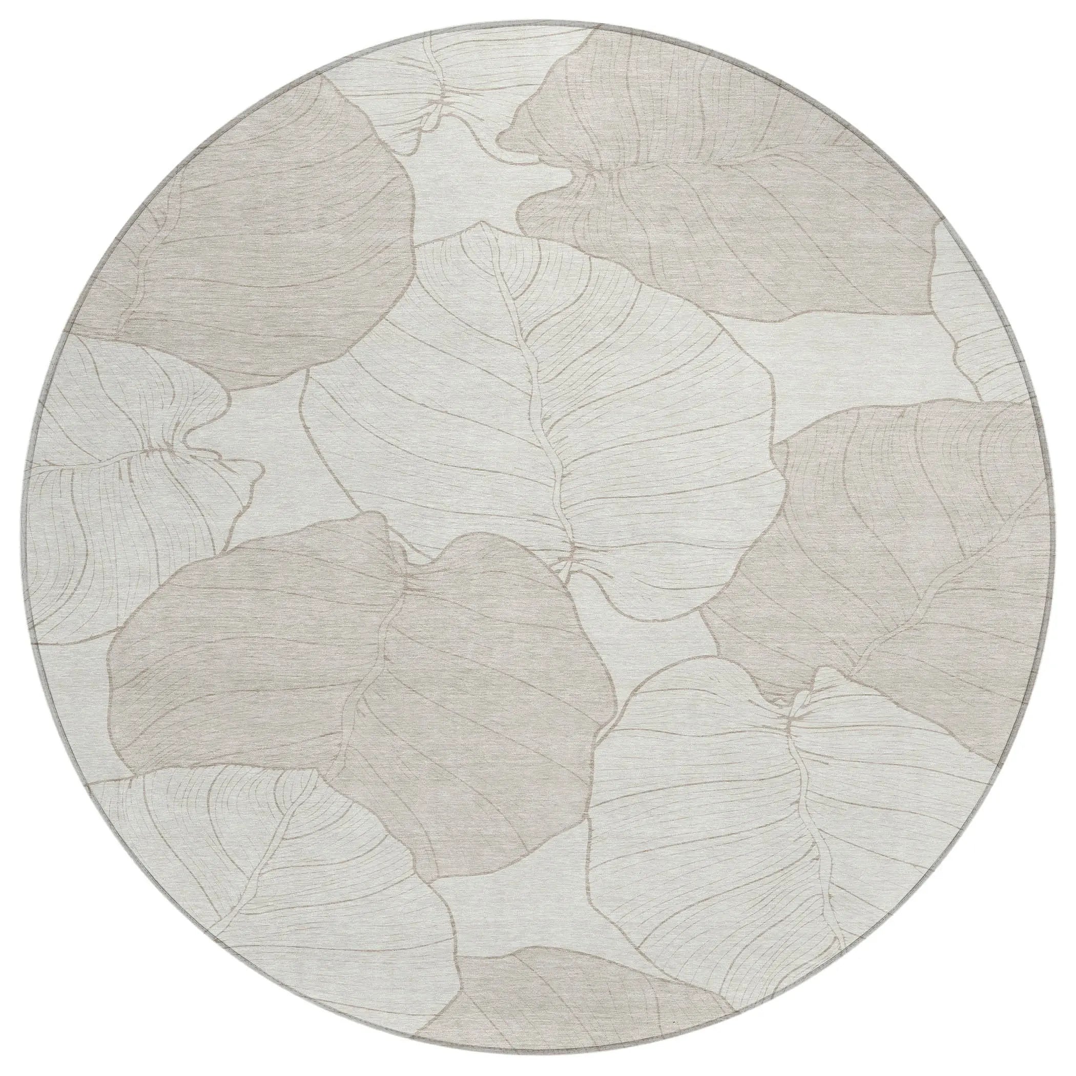 8' Ivory And Silver Round Floral Washable Indoor Outdoor Area Rug Homeroots Outdoor