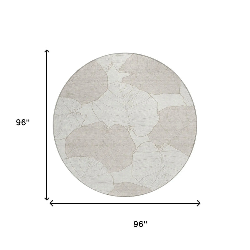 8' Ivory And Silver Round Floral Washable Indoor Outdoor Area Rug Homeroots Outdoor