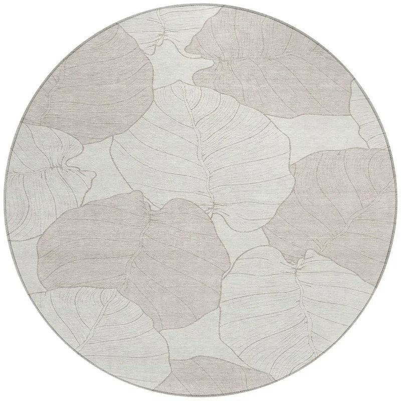 8' Ivory And Silver Round Floral Washable Indoor Outdoor Area Rug Homeroots Outdoor