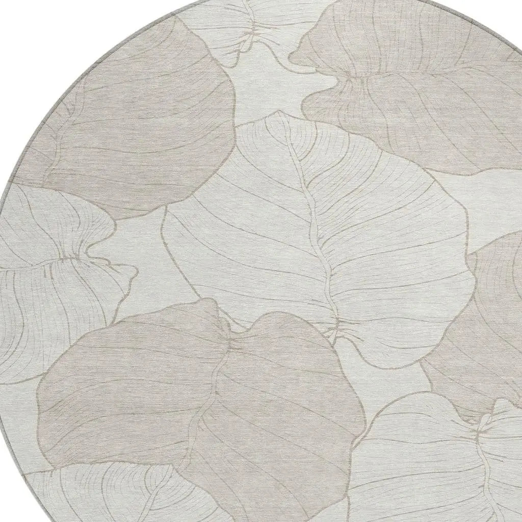 8' Ivory And Silver Round Floral Washable Indoor Outdoor Area Rug Homeroots Outdoor