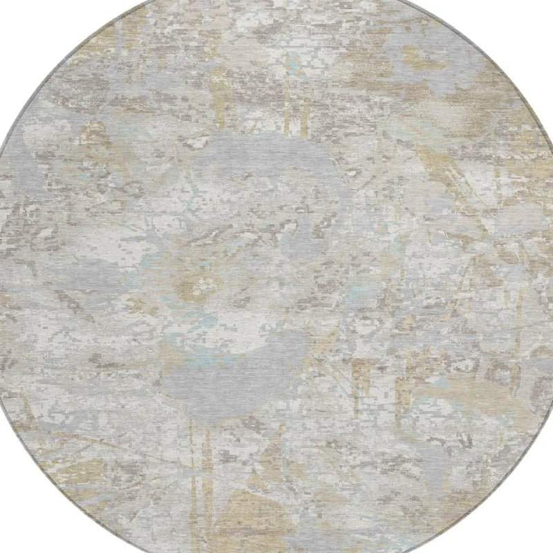 8' Ivory And Silver Round Floral Washable Indoor Outdoor Area Rug Homeroots Outdoor