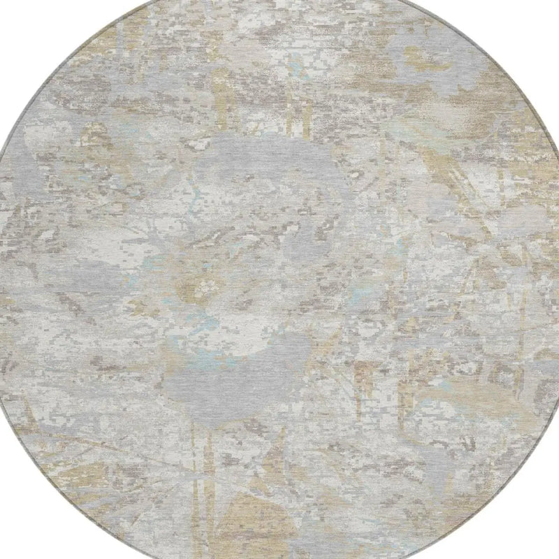 8' Ivory And Silver Round Floral Washable Indoor Outdoor Area Rug Homeroots Outdoor