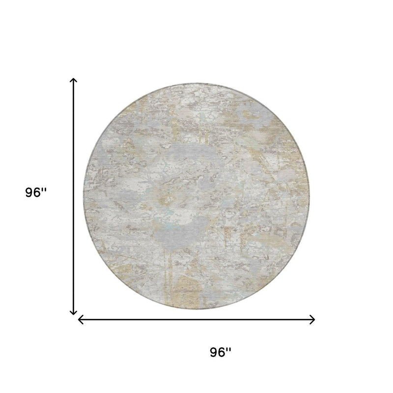 8' Ivory And Silver Round Floral Washable Indoor Outdoor Area Rug Homeroots Outdoor