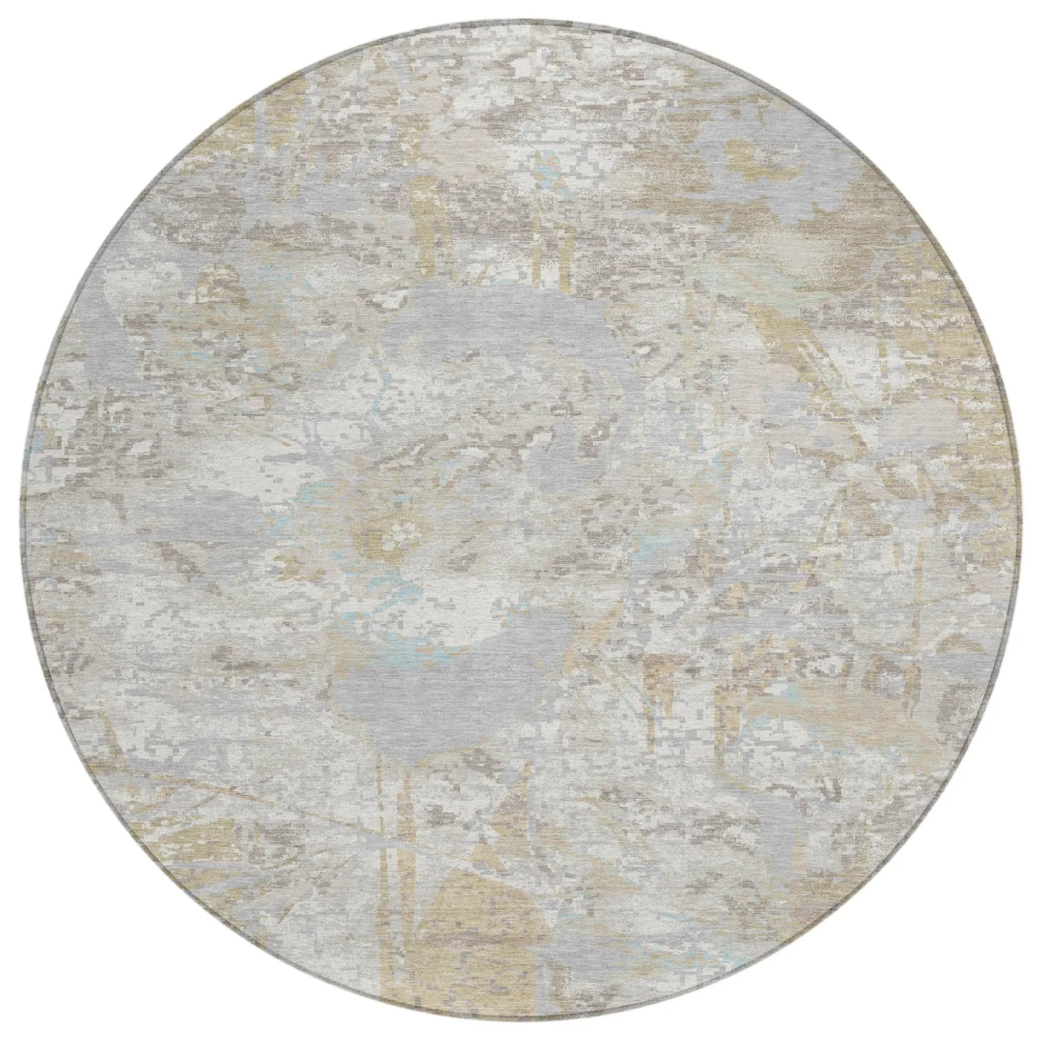 8' Ivory And Silver Round Floral Washable Indoor Outdoor Area Rug Homeroots Outdoor