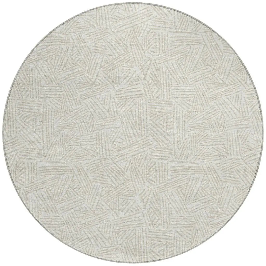 8' Ivory And Silver Round Geometric Washable Indoor Outdoor Area Rug Homeroots Outdoor