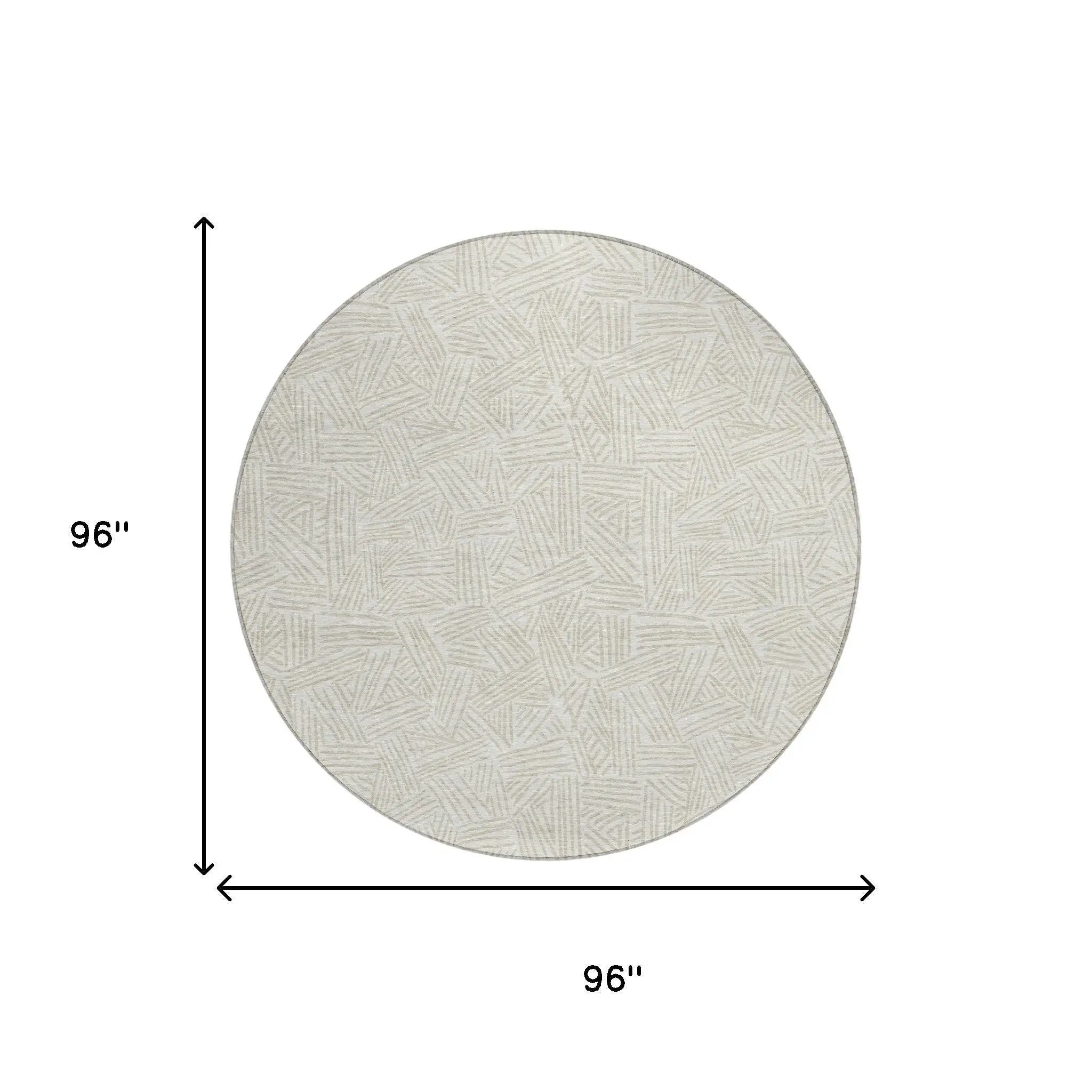 8' Ivory And Silver Round Geometric Washable Indoor Outdoor Area Rug Homeroots Outdoor