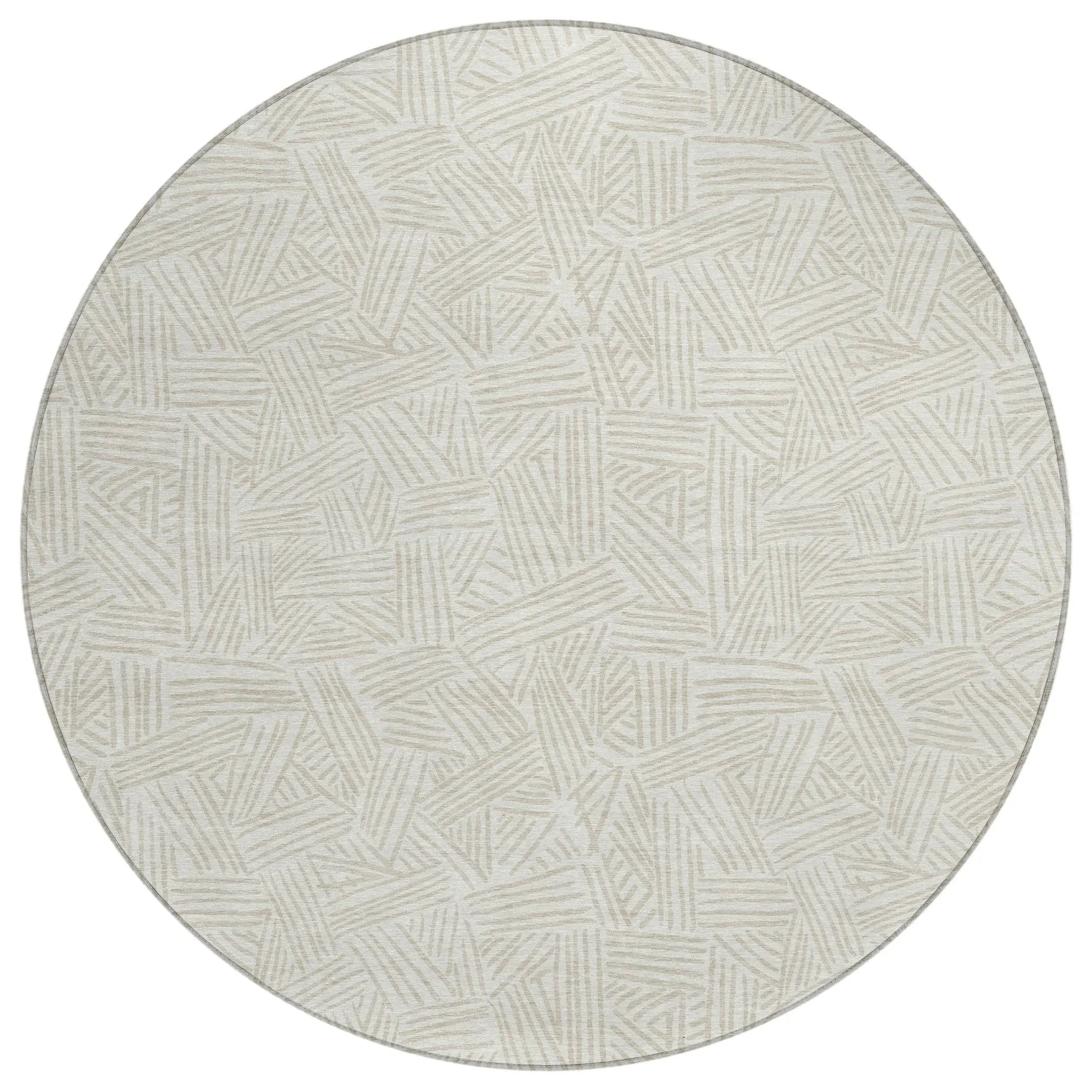 8' Ivory And Silver Round Geometric Washable Indoor Outdoor Area Rug Homeroots Outdoor