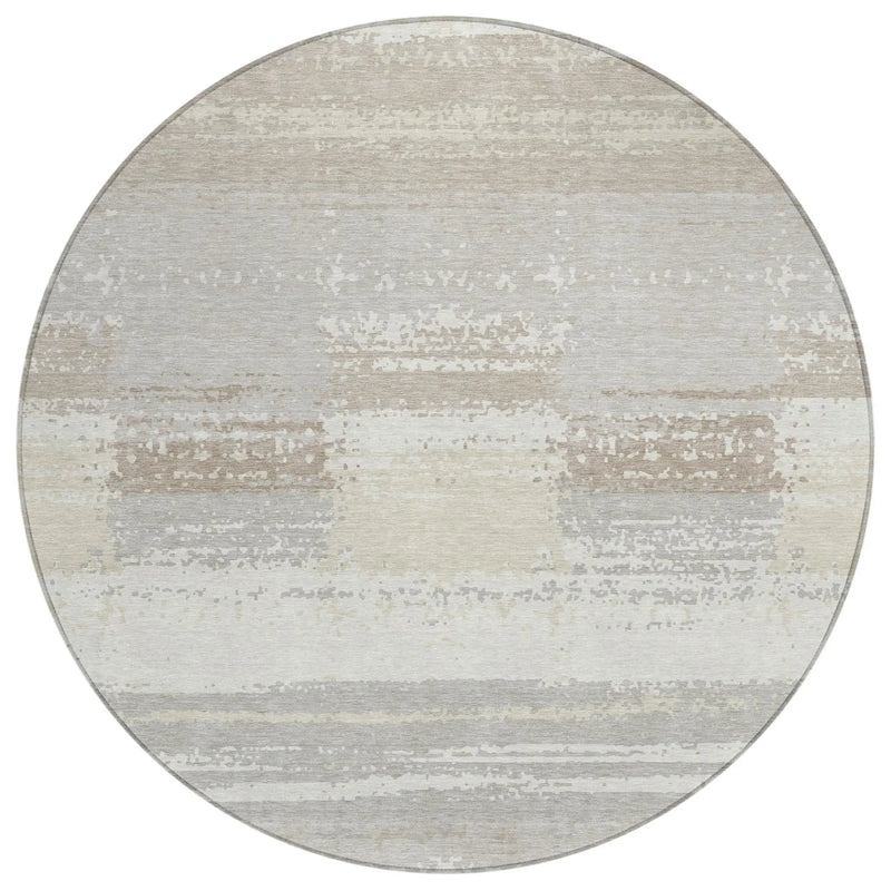 8' Ivory And Silver Round Geometric Washable Indoor Outdoor Area Rug Homeroots Outdoor