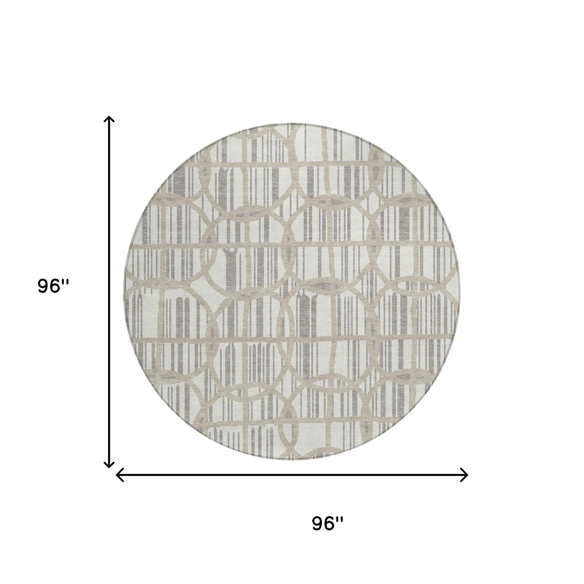 8' Ivory And Silver Round Geometric Washable Indoor Outdoor Area Rug Homeroots Outdoor