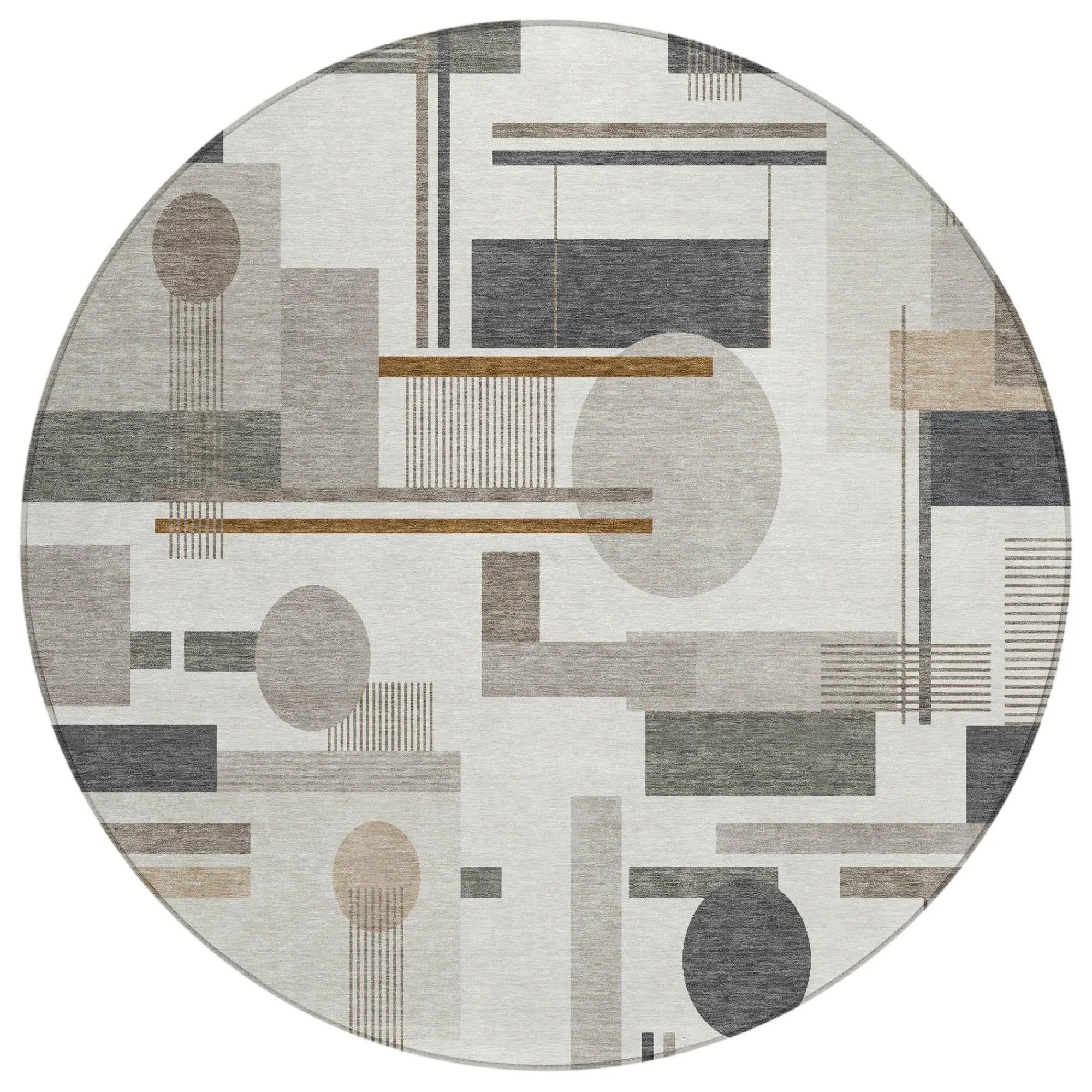 8' Ivory And Silver Round Geometric Washable Indoor Outdoor Area Rug Homeroots Outdoor