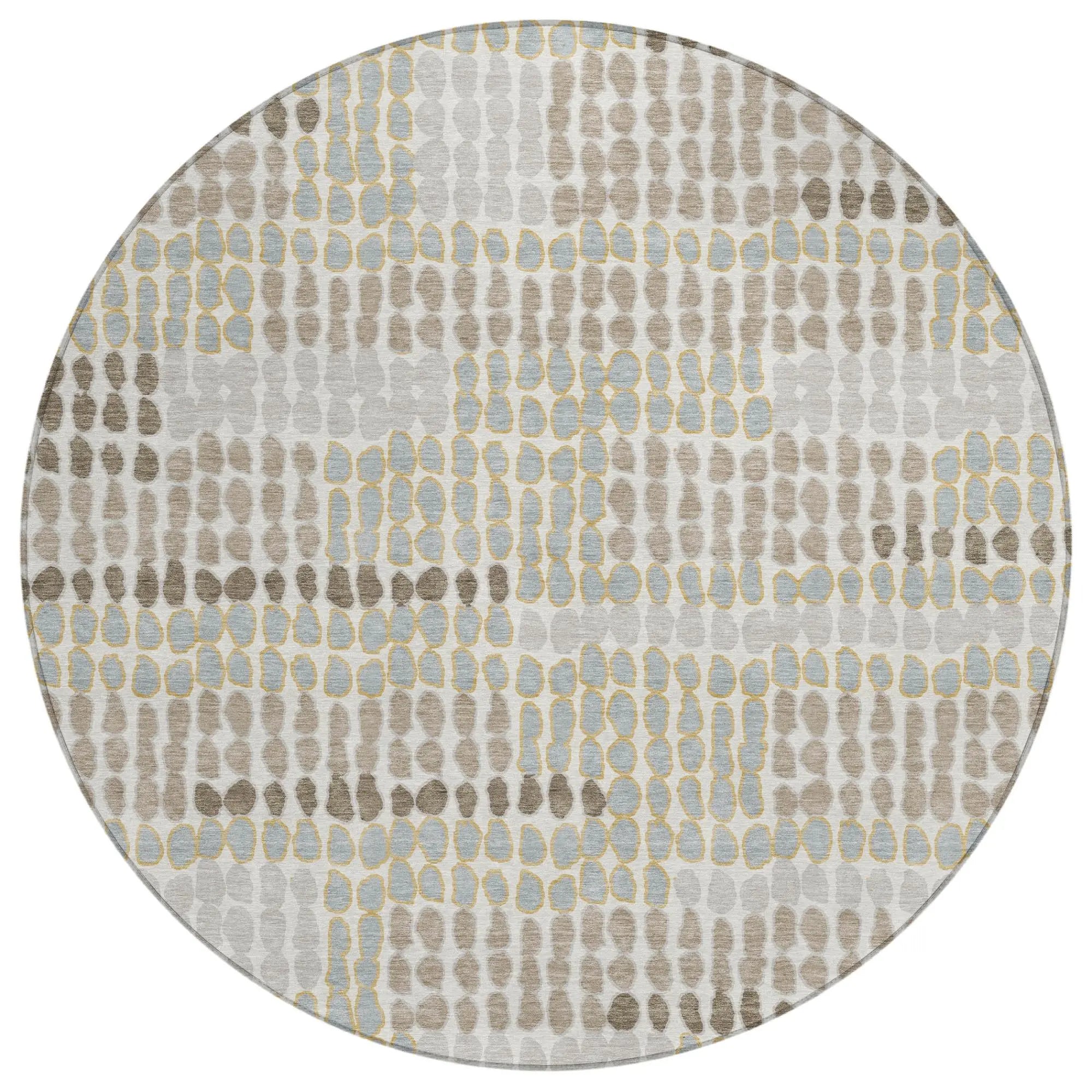8' Ivory And Silver Round Geometric Washable Indoor Outdoor Area Rug Homeroots Outdoor