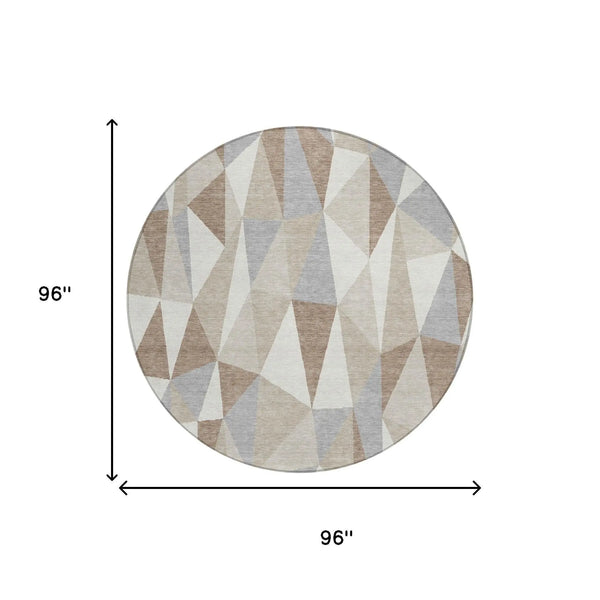 8' Ivory And Silver Round Geometric Washable Indoor Outdoor Area Rug Homeroots Outdoor