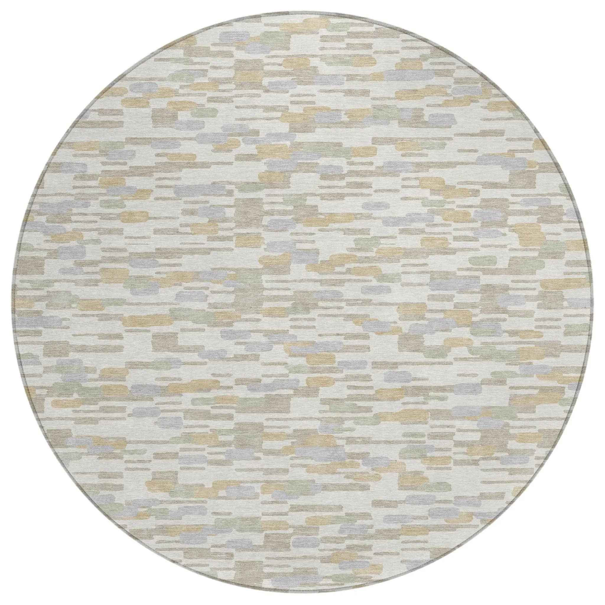 8' Ivory And Silver Round Geometric Washable Indoor Outdoor Area Rug Homeroots Outdoor