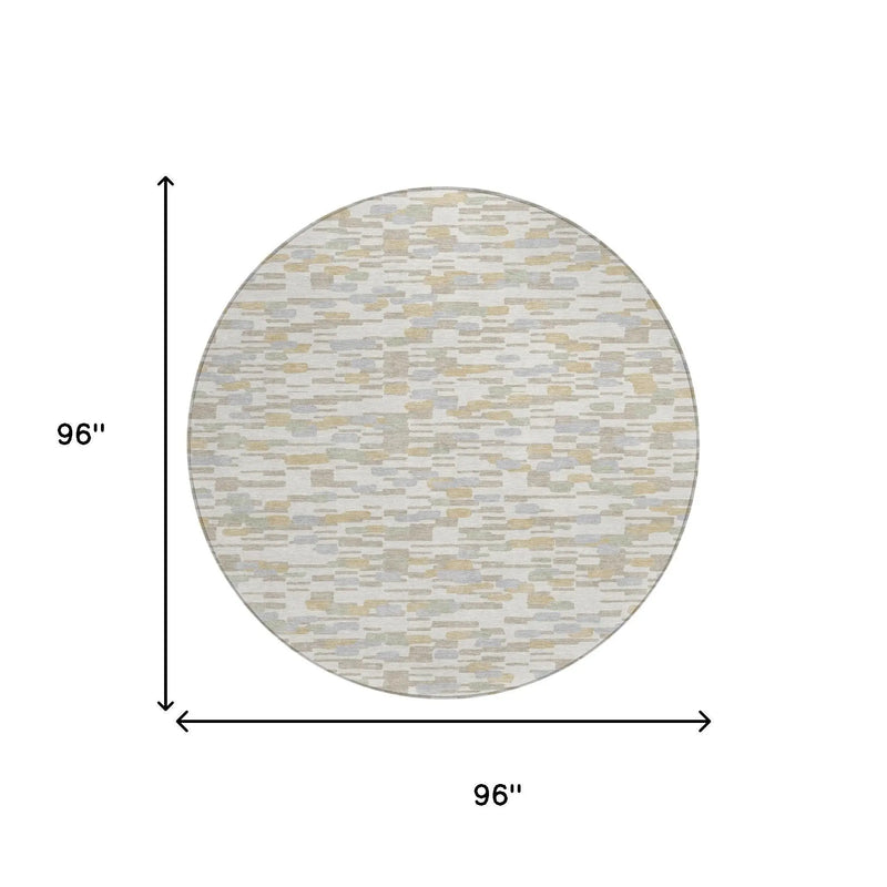 8' Ivory And Silver Round Geometric Washable Indoor Outdoor Area Rug Homeroots Outdoor