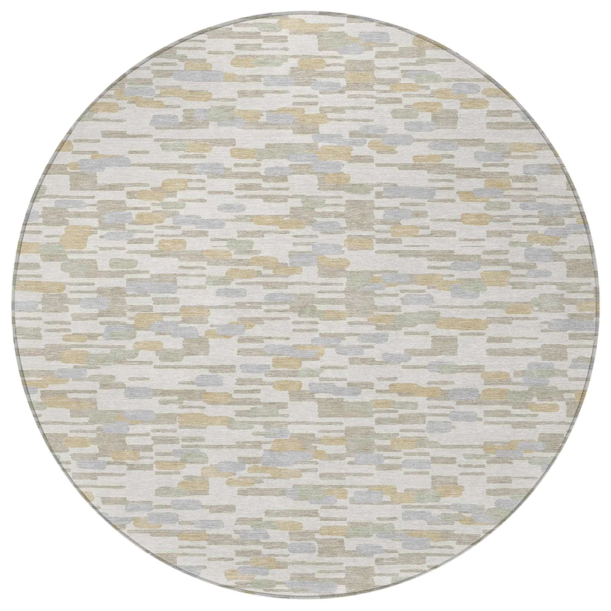8' Ivory And Silver Round Geometric Washable Indoor Outdoor Area Rug Homeroots Outdoor