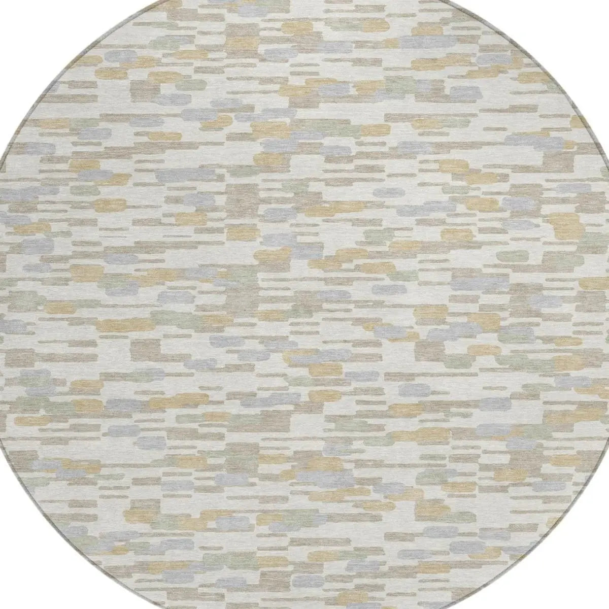 8' Ivory And Silver Round Geometric Washable Indoor Outdoor Area Rug Homeroots Outdoor