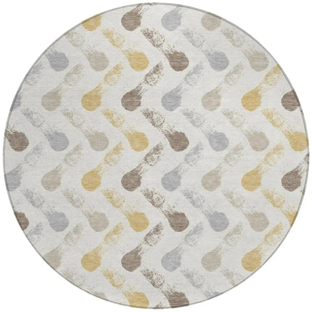8' Ivory And Silver Round Geometric Washable Indoor Outdoor Area Rug Homeroots Outdoor