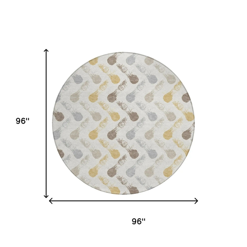 8' Ivory And Silver Round Geometric Washable Indoor Outdoor Area Rug Homeroots Outdoor