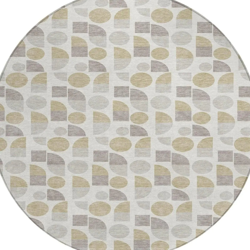 8' Ivory And Silver Round Geometric Washable Indoor Outdoor Area Rug Homeroots Outdoor