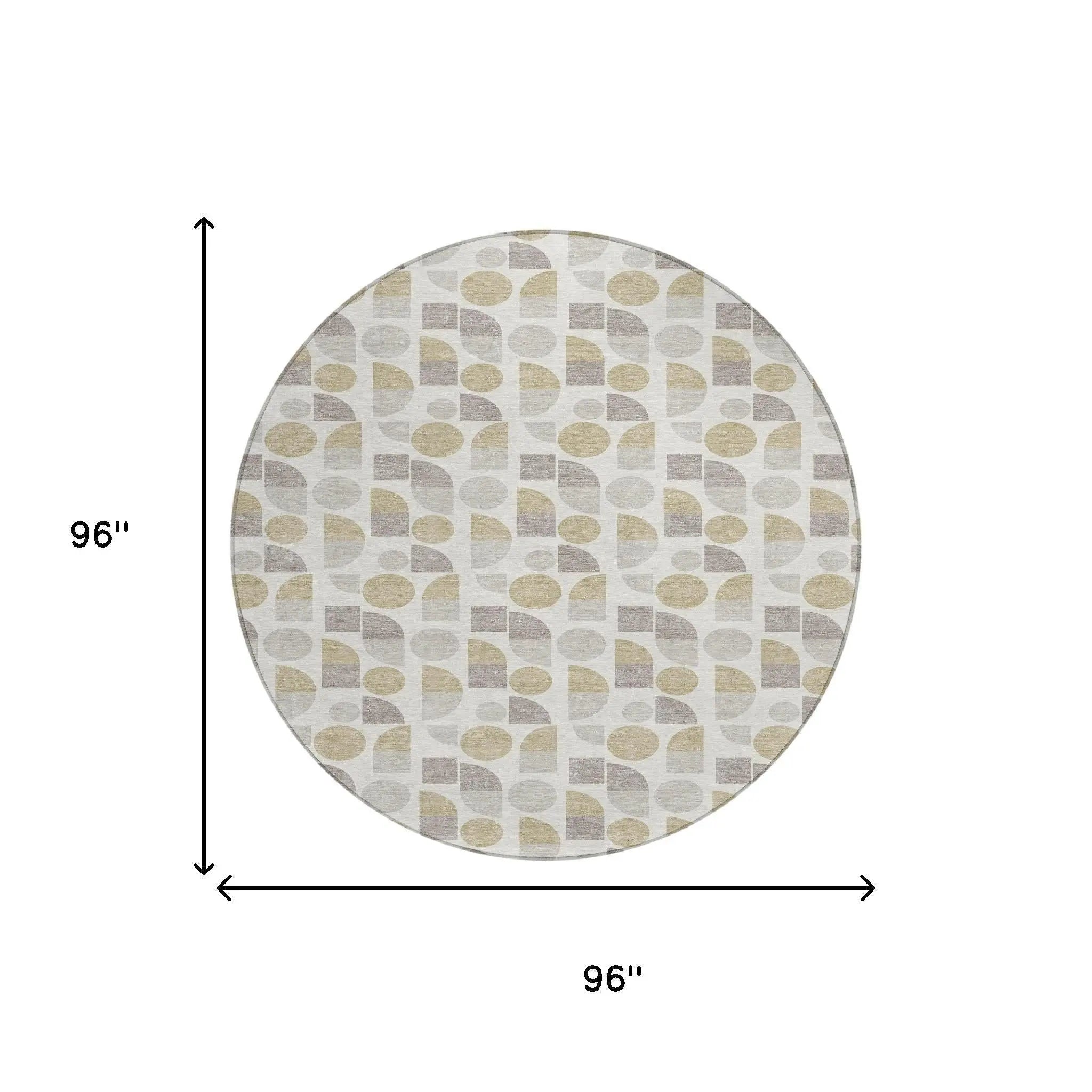 8' Ivory And Silver Round Geometric Washable Indoor Outdoor Area Rug Homeroots Outdoor