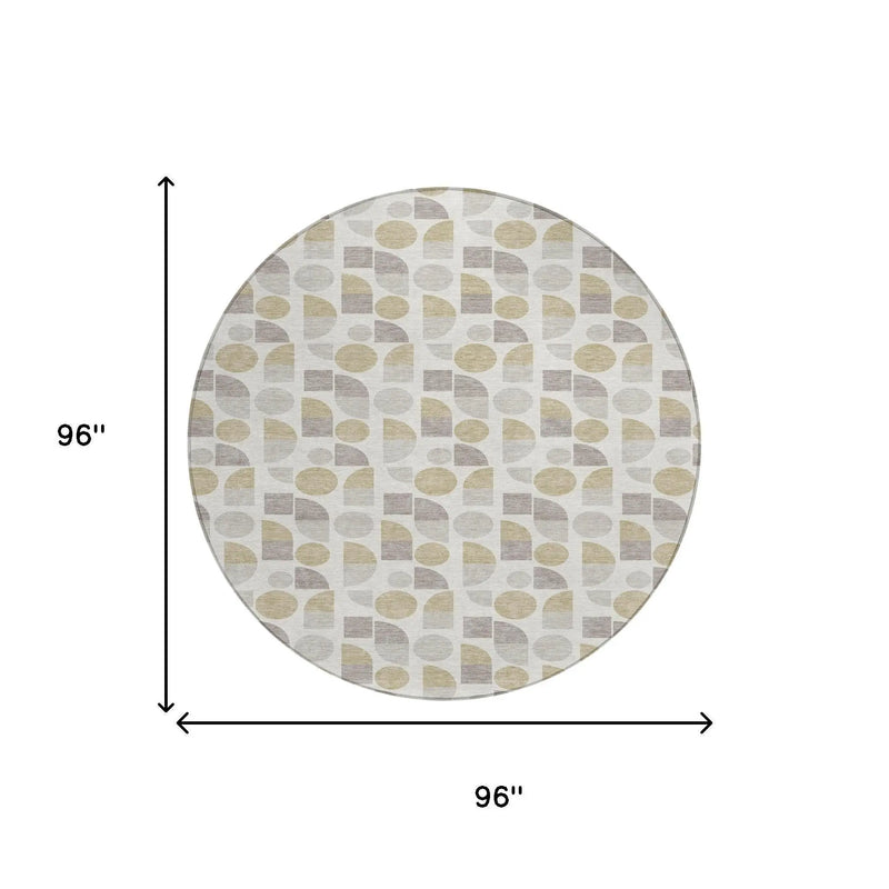 8' Ivory And Silver Round Geometric Washable Indoor Outdoor Area Rug Homeroots Outdoor