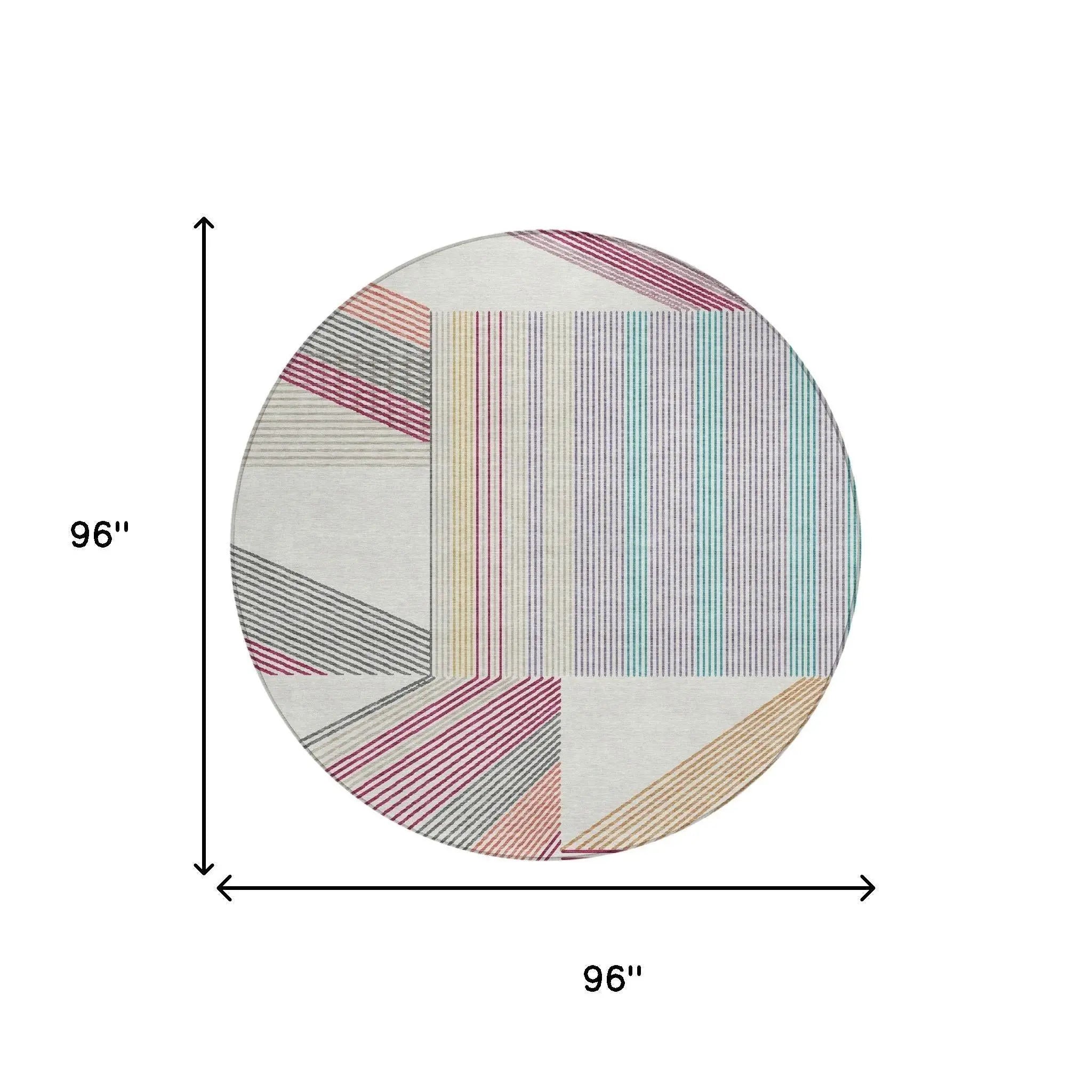 8' Ivory And Silver Round Geometric Washable Indoor Outdoor Area Rug Homeroots Outdoor