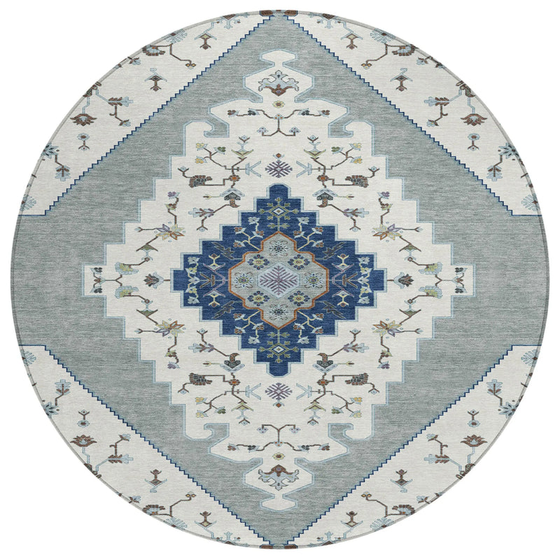 8' Ivory And Silver Round Geometric Washable Indoor Outdoor Area Rug Homeroots Outdoor